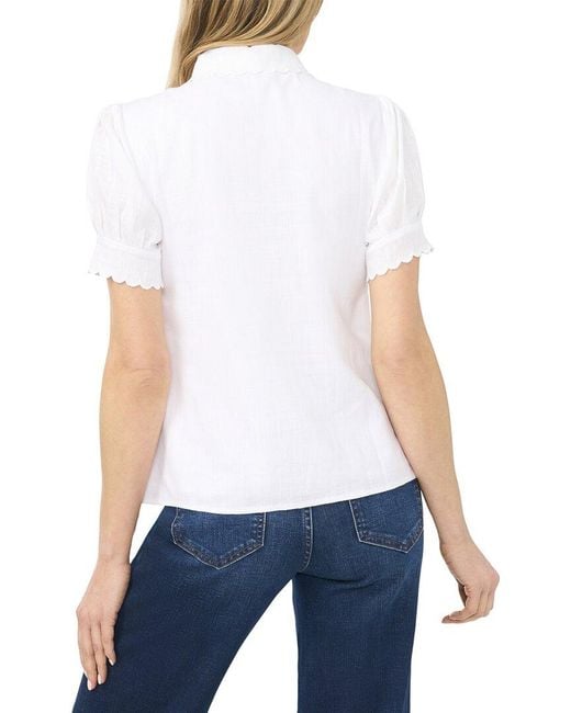 Cece White Linen-Blend Woven Top