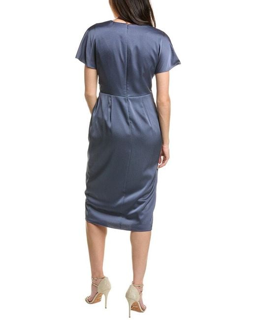 Aidan Mattox Blue Crepe Back Satin Midi Dress