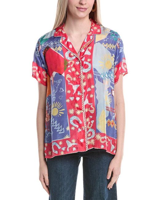Johnny Was Red Liberty Silk Shirt