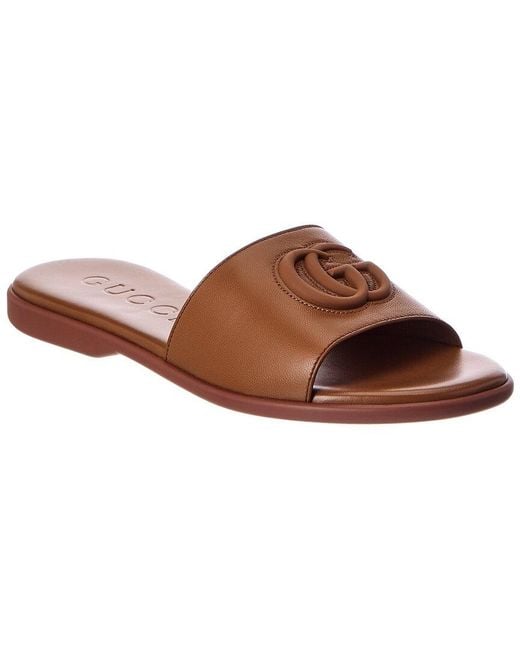 Gucci Brown Double G Leather Sandal