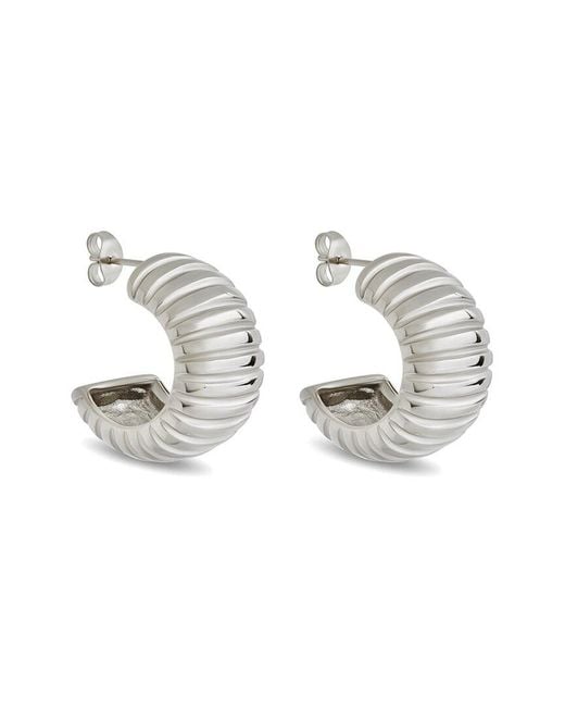Sterling Forever Metallic Philippa Ribbed Huggie Hoop Earrings