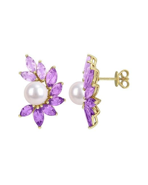 Rina Limor Pink Plated 6.74 Ct. Tw. Pearl & 8-9Mm Pearl Earrings