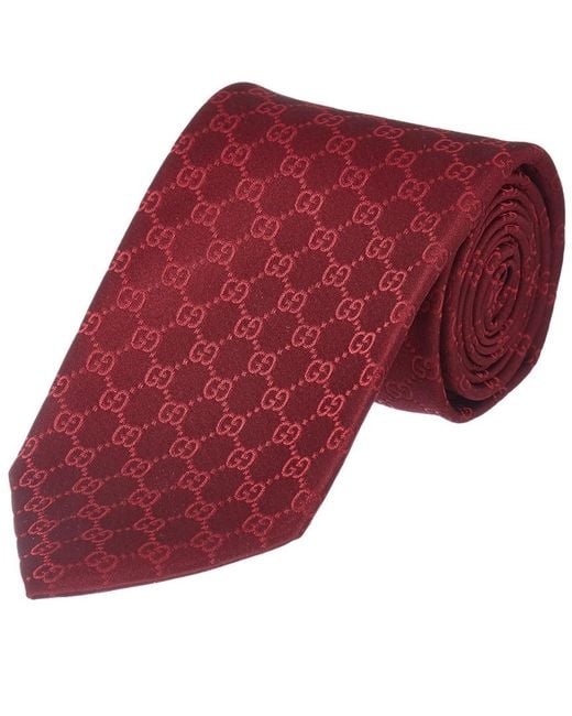 Gucci Red Gg Pattern Silk Tie for men