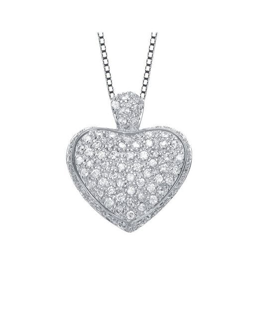 Genevive Jewelry White Silver Cz Heart Pendant