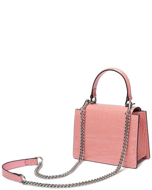 Tiffany & Fred Paris Pink Croc-Embossed Patent Satchel