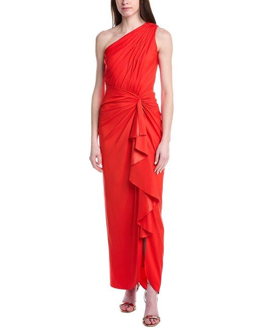 Tadashi Shoji Red Solid One Shoulder Maxi Dress