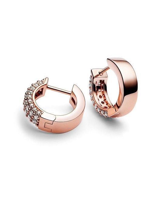 Pandora White Timeless 14K Rose Plated Cz Double-Row Hoop Earrings