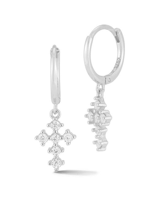 Glaze Jewelry White Silver Cz Cross Hoops