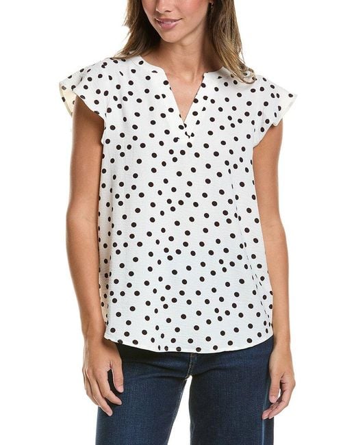Adrianna Papell White Printed Texture Airflow Woven Blouse