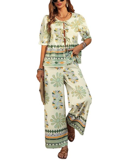 Olivia Taylor Metallic 2Pc Blouse & Pant Set