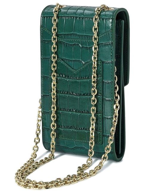 Tiffany & Fred Paris Green Compact Croc-Embossed Leather Crossbody