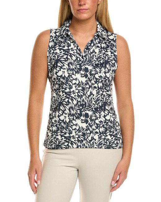 Stella Parker Blue Ruched Split Neck Polo Shirt