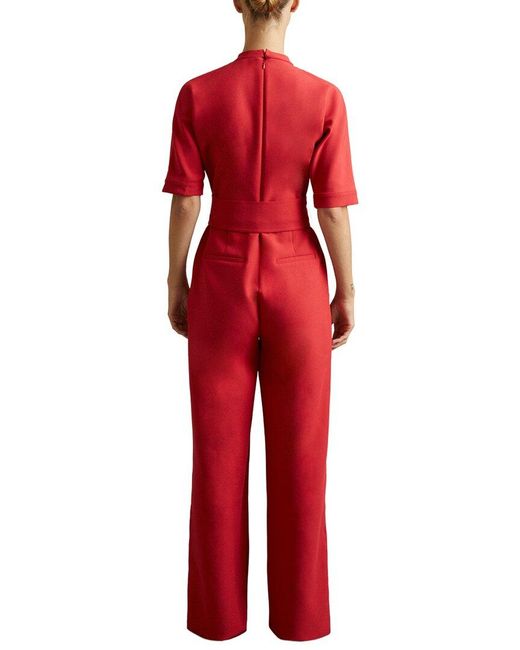 Reiss Red June Belted Workwear Jumpsuit