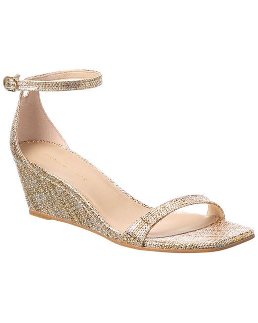 Stuart Weitzman Metallic Nudistcurve 50 Raffia Wedge Sandal