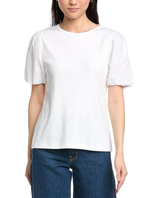 Jones New York White Eyelet Sleeve T-Shirt