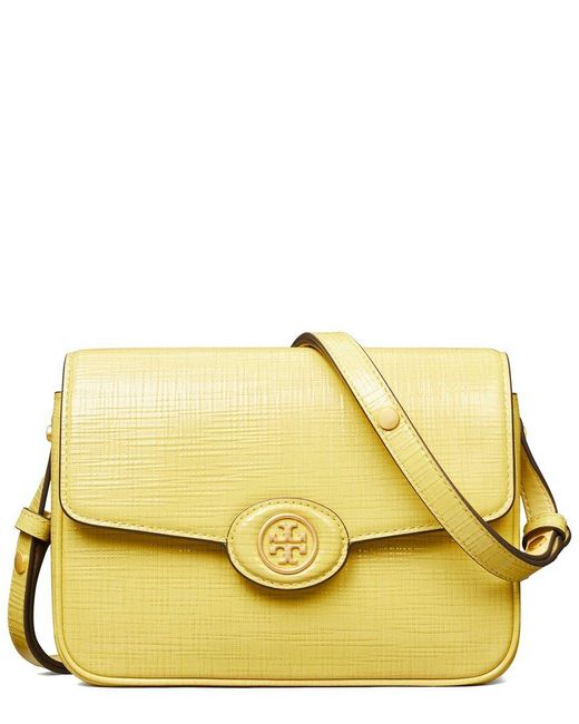 Tory Burch Yellow Robinson Crosshatched Leather Convertible Shoulder Bag