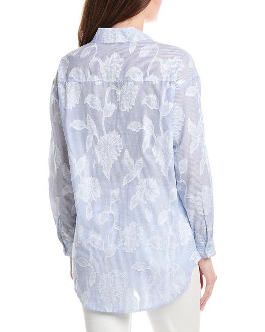 Renuar Blue Woven Button Front Blouse