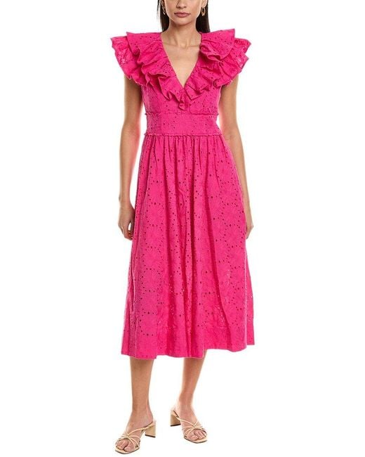 Ted Baker Pink Ruffle V-Neck Midi Sundress