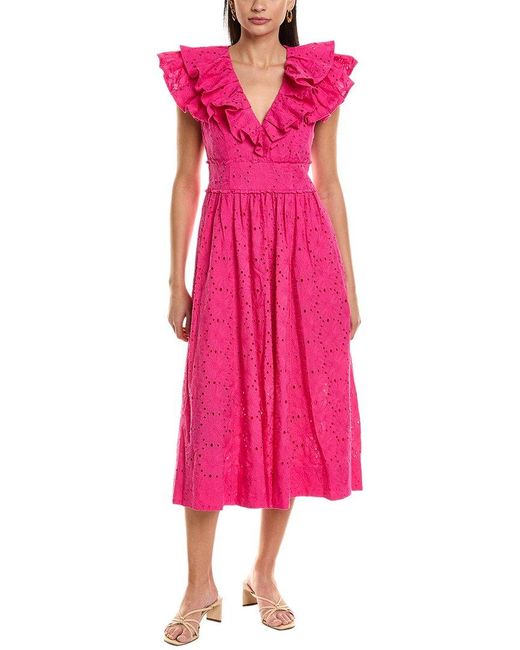 Ted Baker Pink Ruffle V-Neck Midi Sundress