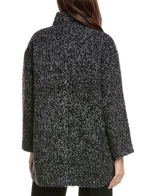 Eileen Fisher Black Petite Curly Alpaca & Wool-Blend Coat