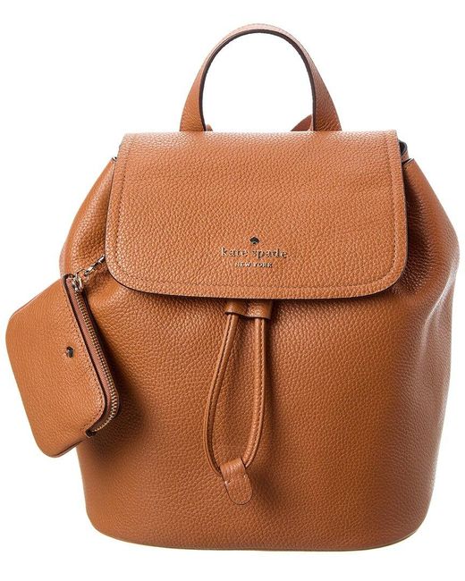 Kate Spade Brown Rosie Pebbled Leather Medium Flap Backpack