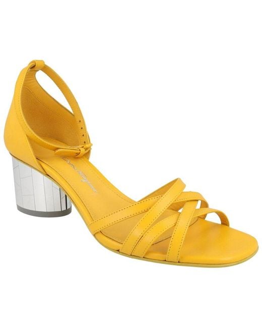 Ferragamo Yellow Flor 55 Leather Sandal