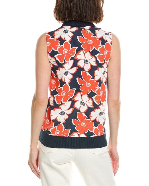 Stella Parker Red Tippi Contrast Collar Sleeveless Polo Shirt