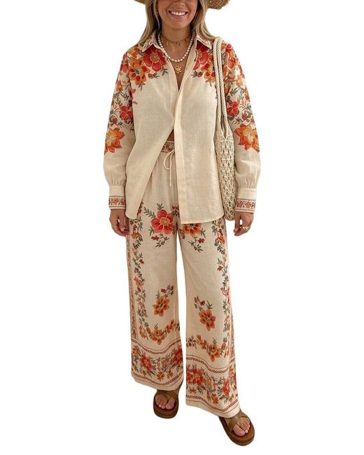 AMINA GLAM Natural 2Pc Blouse & Pant Set