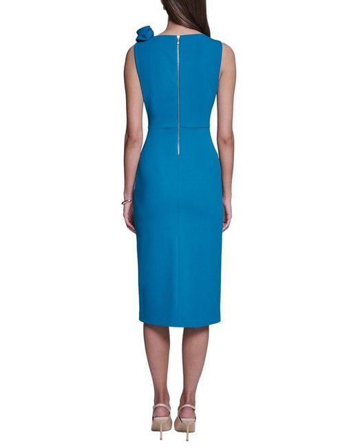 Halston Heritage Blue Rose Detail Bodycon Midi Dress