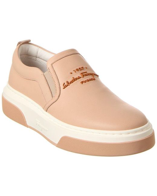 Ferragamo Natural Ferragamo Cassina Leather Slip-On Sneaker