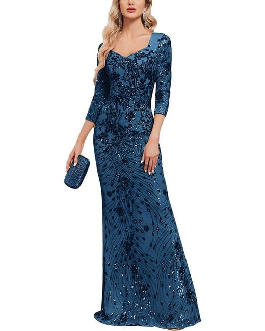 Vincent Blue Embellished Maxi Dress