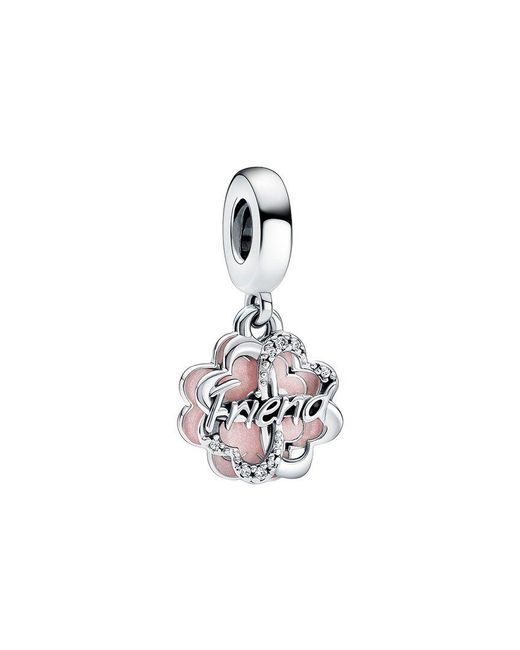 Pandora White Moments Cz Four-Leaf Clover Friendship Double Dangle Charm