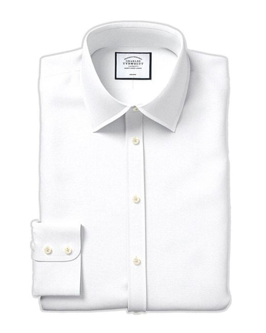 Charles Tyrwhitt White Non-iron Mini Herringbone Shirt for men