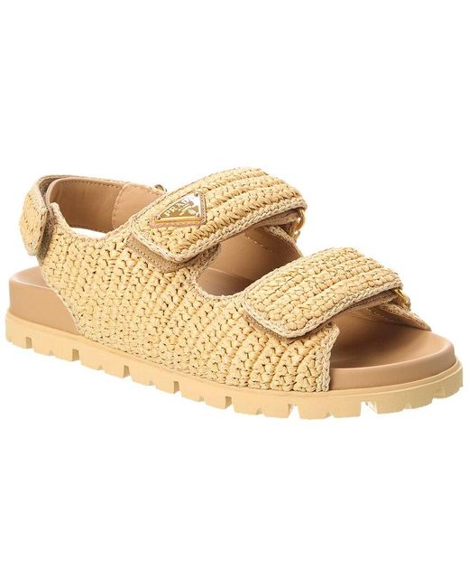 Prada Natural Brand-Plaque Chunky-Sole Woven Sandals