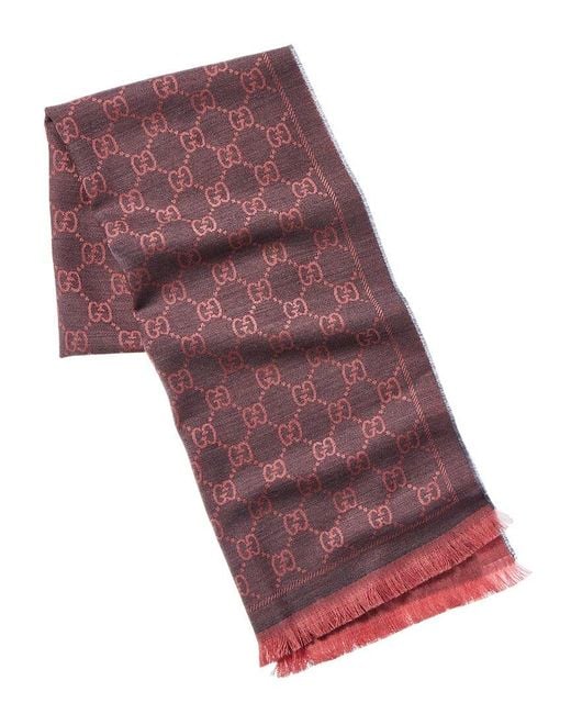 Gucci Purple GG Jacquard Pattern Wool Scarf