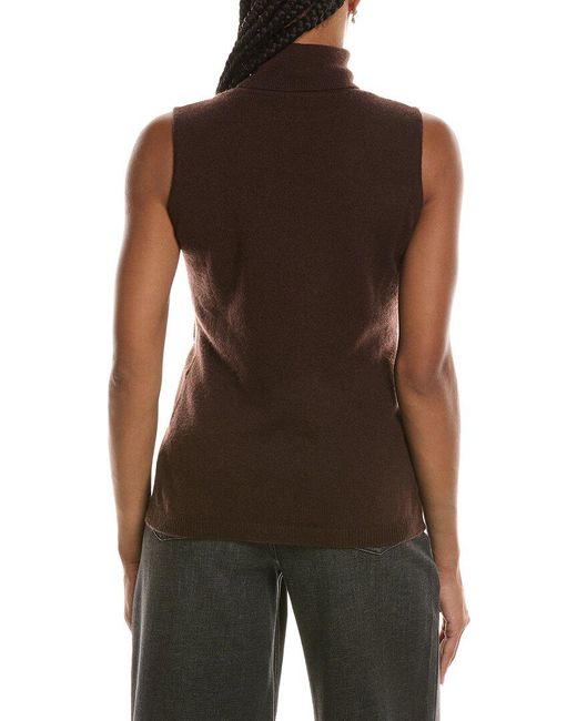 Forte Brown Basic Sleeveless Turtleneck 100% Cashmere Sweater