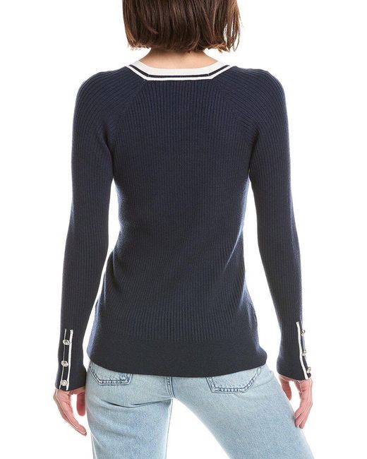 Tahari Blue Rib Button Front Cardigan