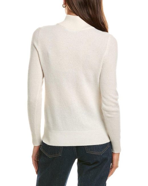 InCashmere White Basic Mock Neck 100% Cashmere Sweater