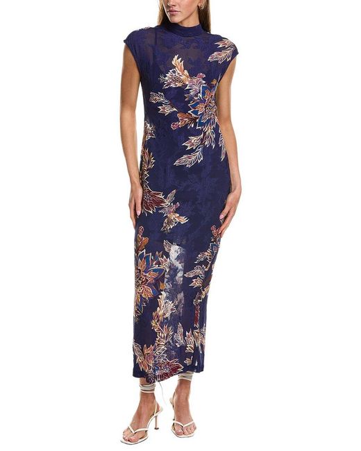 Hemant & Nandita Blue Burnout Jacquard Midi Dress