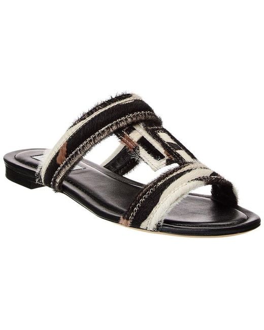 Tod's Black Haircalf & Leather Sandal