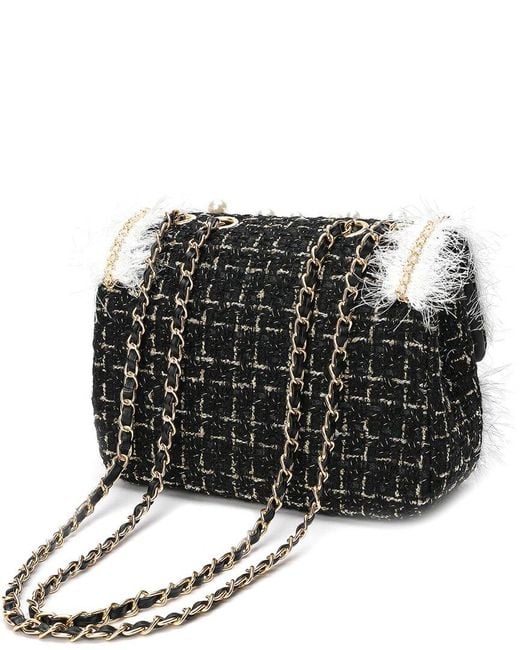 Tiffany & Fred Paris Gray Quilted Leather Tweed & Pearls Messenger Shoulder Bag