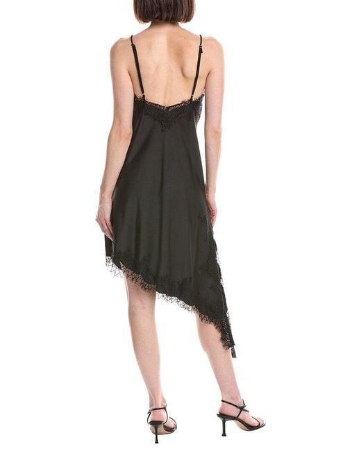 Beulah London Black Lace Mesh Trim Detail Satin Asymmetrical Dress