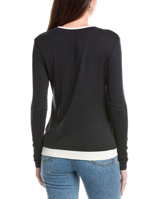 Three Dots Black Veronica Layered T-Shirt