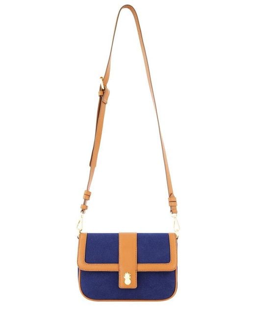 Tommy Bahama Blue Solid Canvas Crossbody