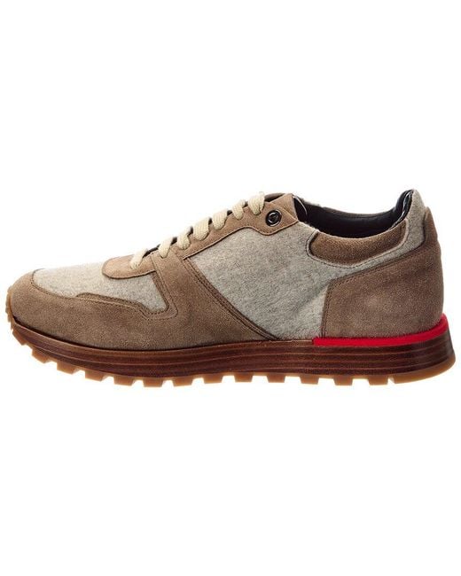 Isaia Brown Flannel & Suede Sneaker for men