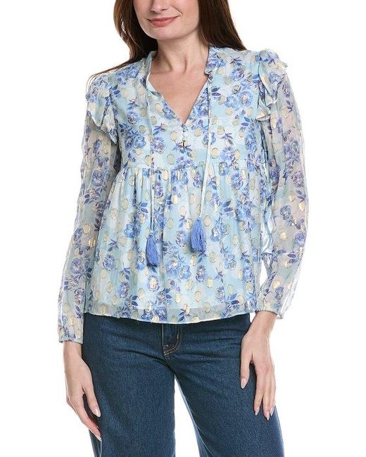 Sail To Sable Blue Ruffle Front Blouse