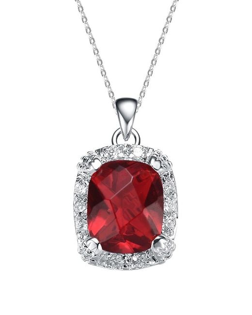 Genevive Jewelry Red Silver Cz Rectangular Necklace