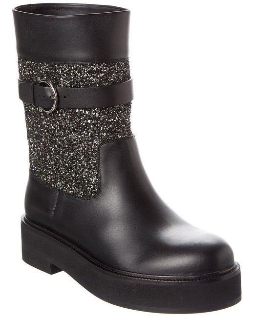 Ferragamo Black Ean Leather & Glitter Boot