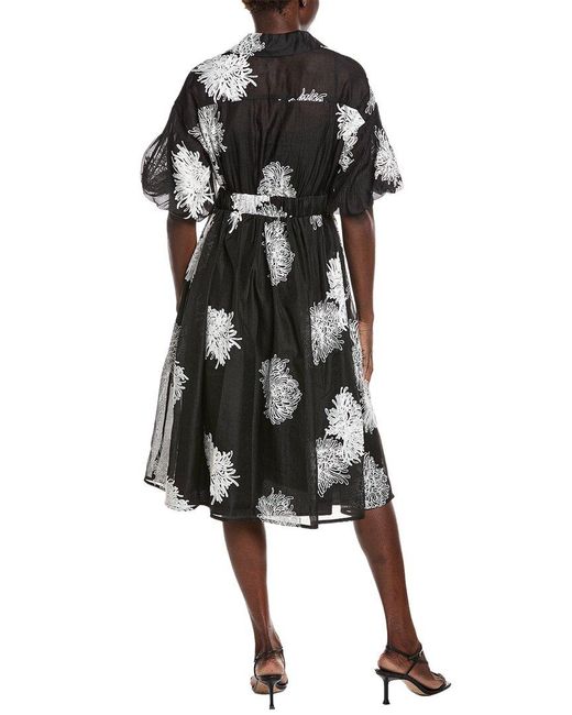 Gracia Black Floral Embroidered Puffed Sleeve Shirtdress