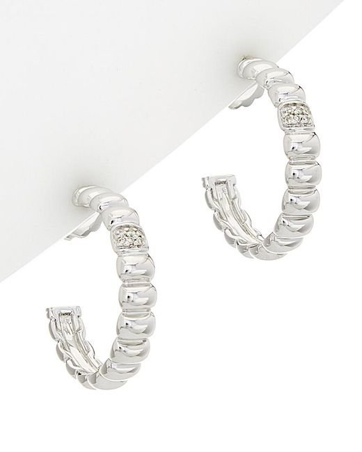 John Hardy White Bedeg Silver Diamond Hoop Earrings